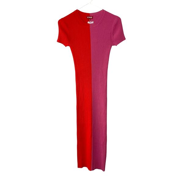 Staud Colleen Two-Tone Ribbed Knit Dress in Lollipop Size M - Picture 3 of 10